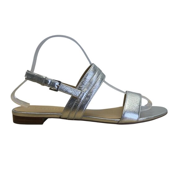 Talbots Women’s Silver Leather Strap With Buckle Closure Sandals Size 8M - Picture 1 of 7
